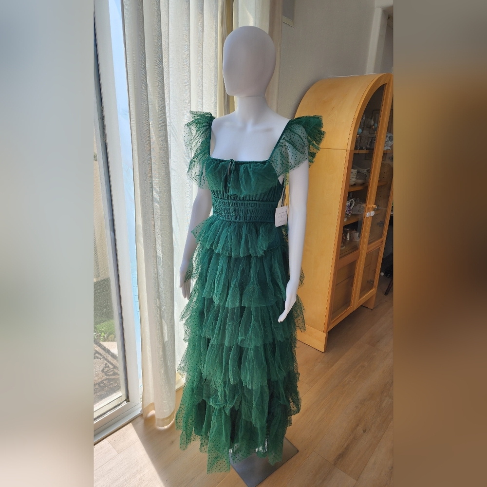Petal & Pup Emerald Green Ruffled Maxi Dress